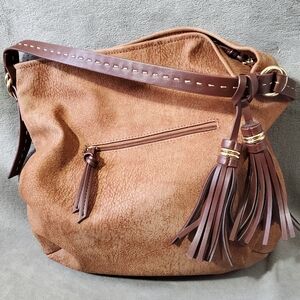 Charming Charlie Large Shoulder Bag With Tassels Brown
